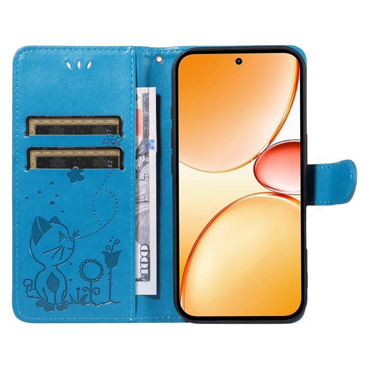 For Realme C85 Pro 4G Cat and Bee Embossed Flip Leather Phone Case