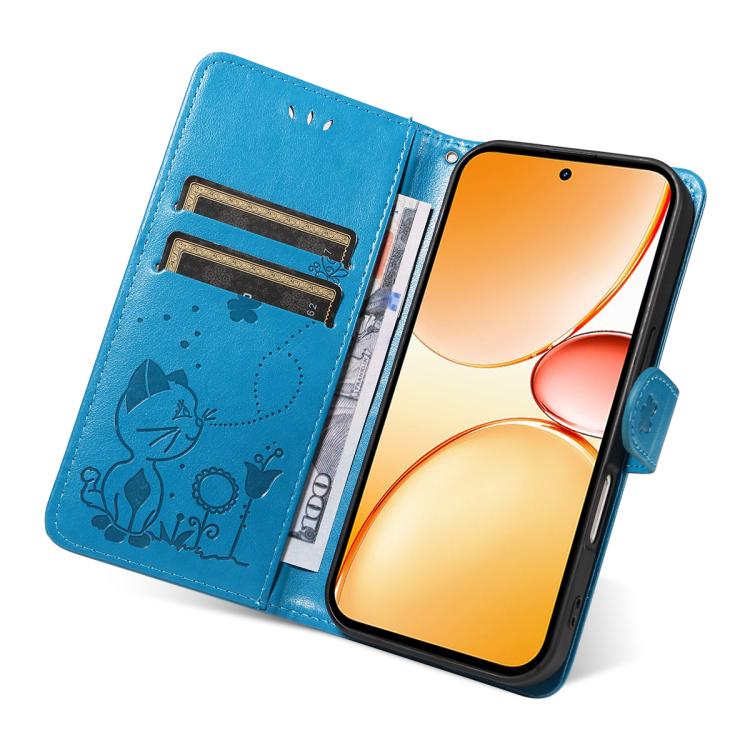 For Realme C85 Pro 4G Cat and Bee Embossed Flip Leather Phone Case