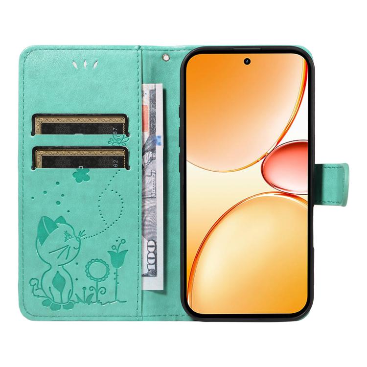 For Realme C85 Pro 4G Cat and Bee Embossed Flip Leather Phone Case