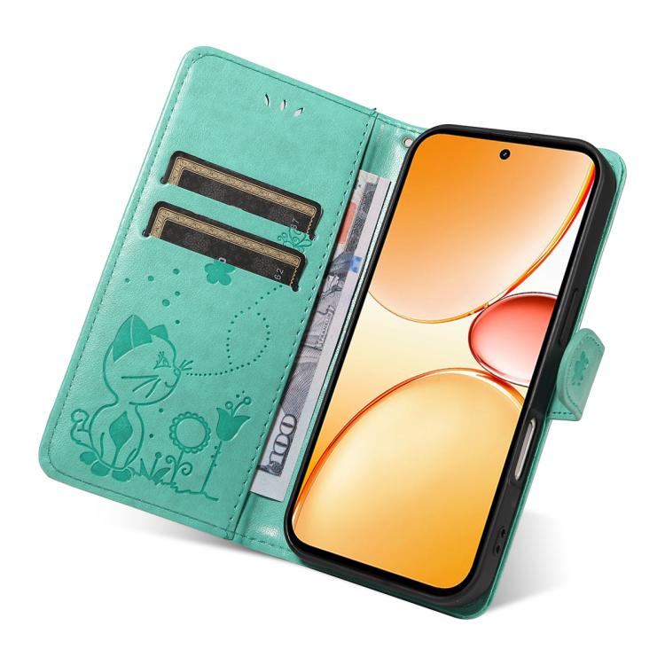For Realme C85 Pro 4G Cat and Bee Embossed Flip Leather Phone Case
