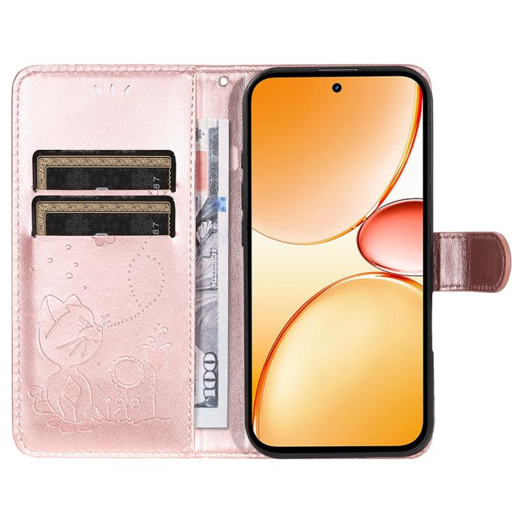 For Realme C85 Pro 4G Cat and Bee Embossed Flip Leather Phone Case
