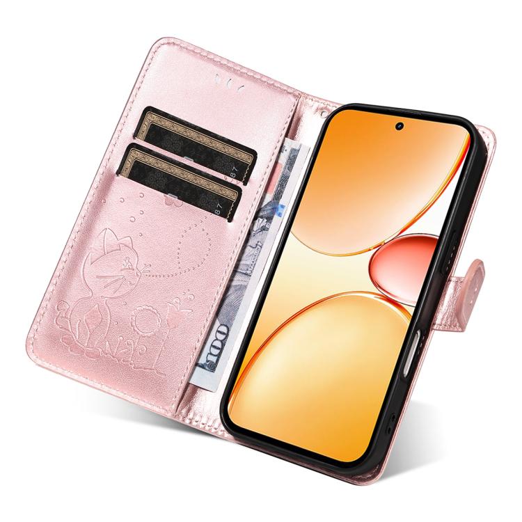 For Realme C85 Pro 4G Cat and Bee Embossed Flip Leather Phone Case