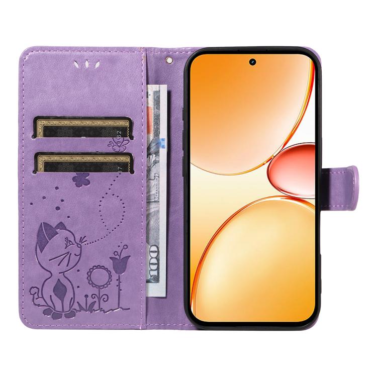For Realme C85 Pro 4G Cat and Bee Embossed Flip Leather Phone Case
