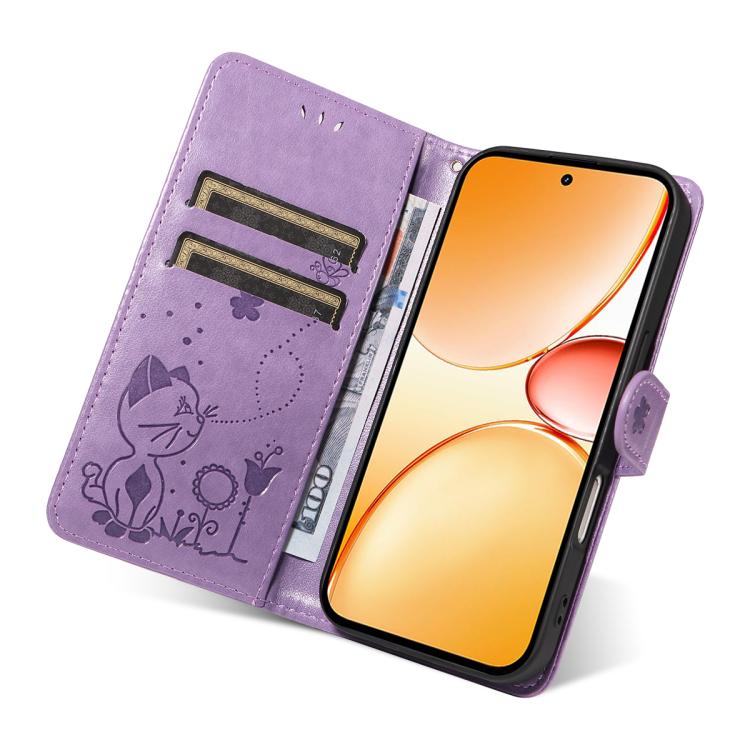 For Realme C85 Pro 4G Cat and Bee Embossed Flip Leather Phone Case