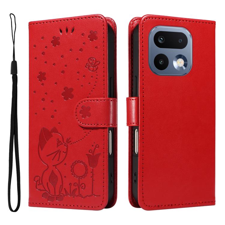 For Realme 16 Pro 5G Cat and Bee Embossed Flip Leather Phone Case