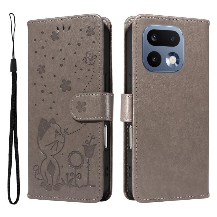 For Realme 16 Pro 5G Cat and Bee Embossed Flip Leather Phone Case