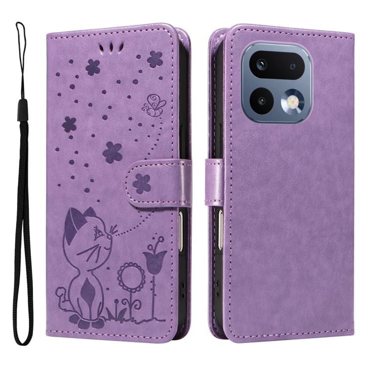 For Realme 16 Pro 5G Cat and Bee Embossed Flip Leather Phone Case