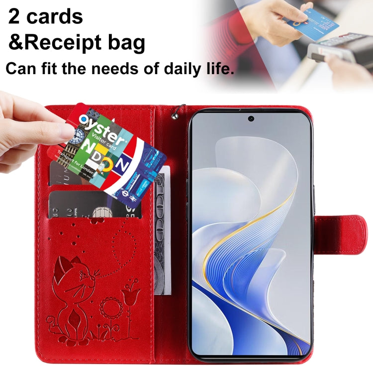 For vivo V40 5G Cat and Bee Embossed Flip Leather Phone Case