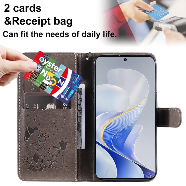 For vivo V40 5G Cat and Bee Embossed Flip Leather Phone Case