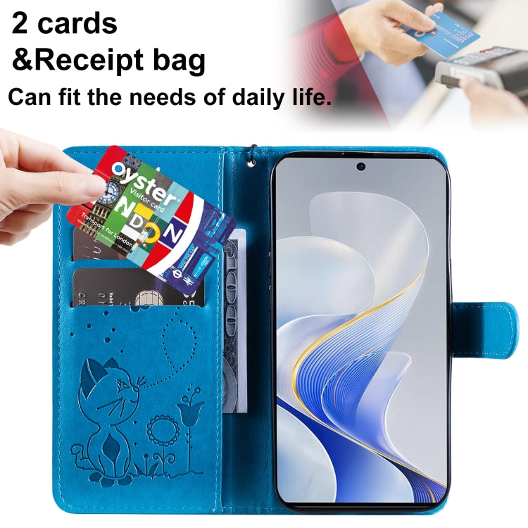 For vivo V40 5G Cat and Bee Embossed Flip Leather Phone Case