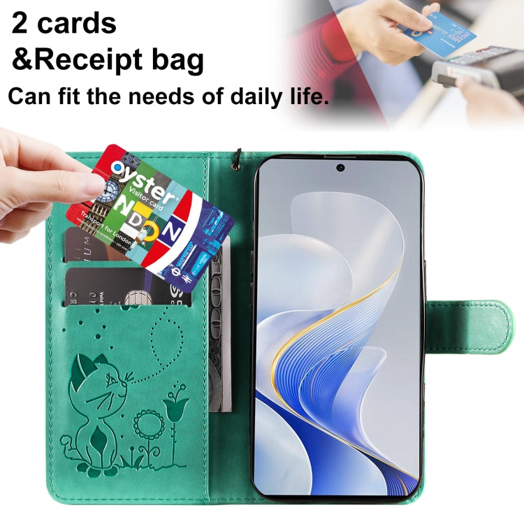 For vivo V40 5G Cat and Bee Embossed Flip Leather Phone Case