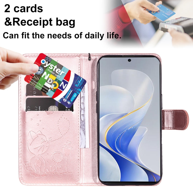 For vivo V40 5G Cat and Bee Embossed Flip Leather Phone Case
