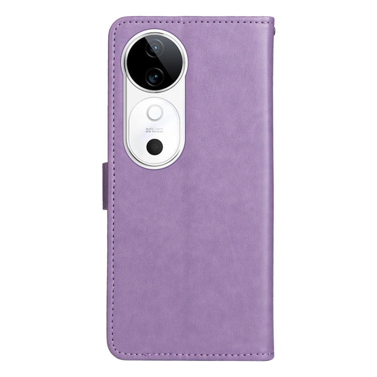 For vivo V40 5G Cat and Bee Embossed Flip Leather Phone Case