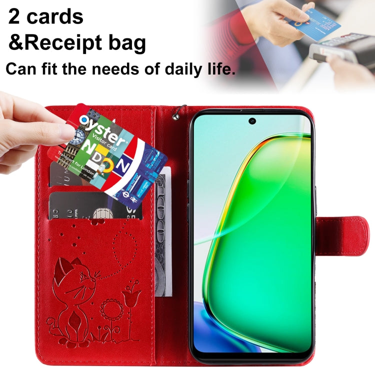 For vivo Y28 4G Cat and Bee Embossed Flip Leather Phone Case