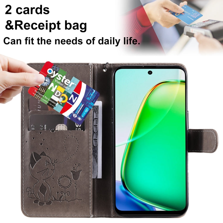 For vivo Y28 4G Cat and Bee Embossed Flip Leather Phone Case