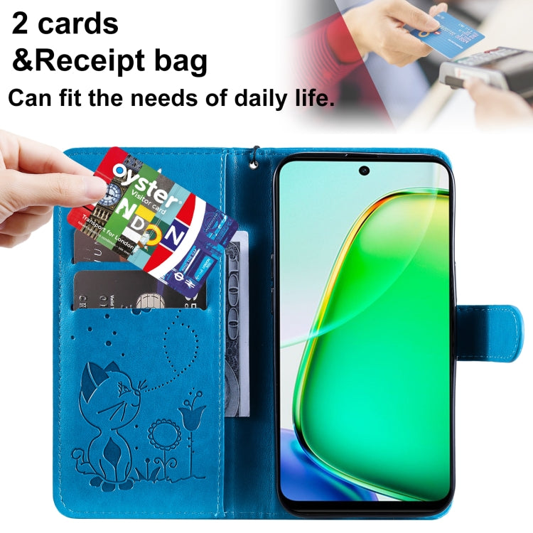 For vivo Y28 4G Cat and Bee Embossed Flip Leather Phone Case