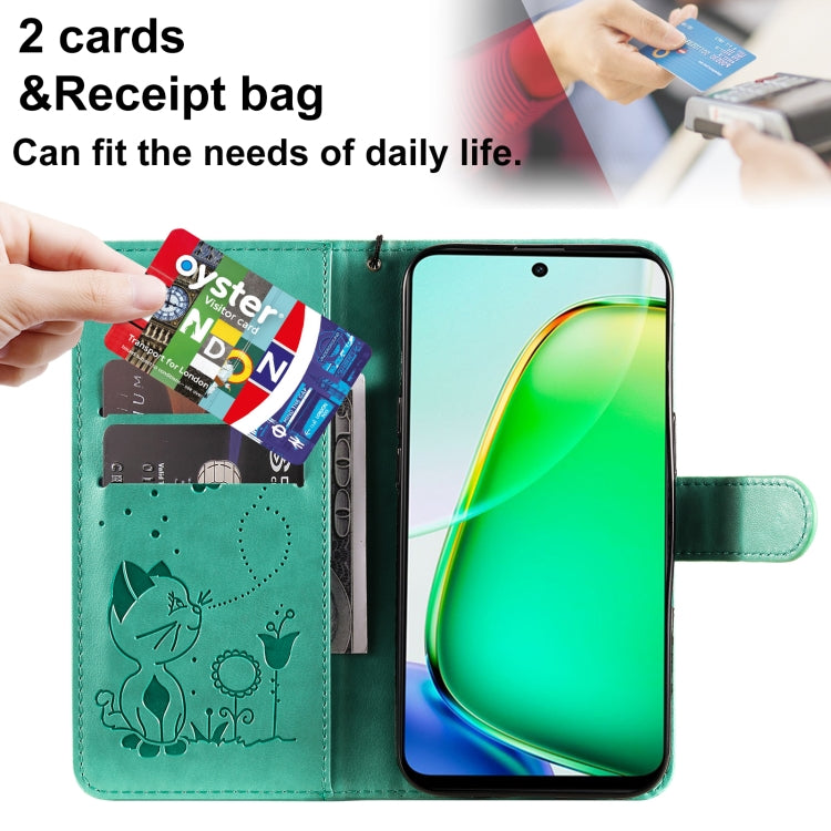 For vivo Y28 4G Cat and Bee Embossed Flip Leather Phone Case