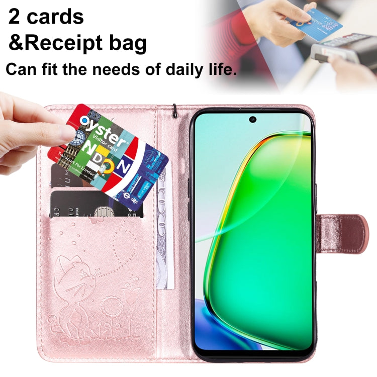 For vivo Y28 4G Cat and Bee Embossed Flip Leather Phone Case