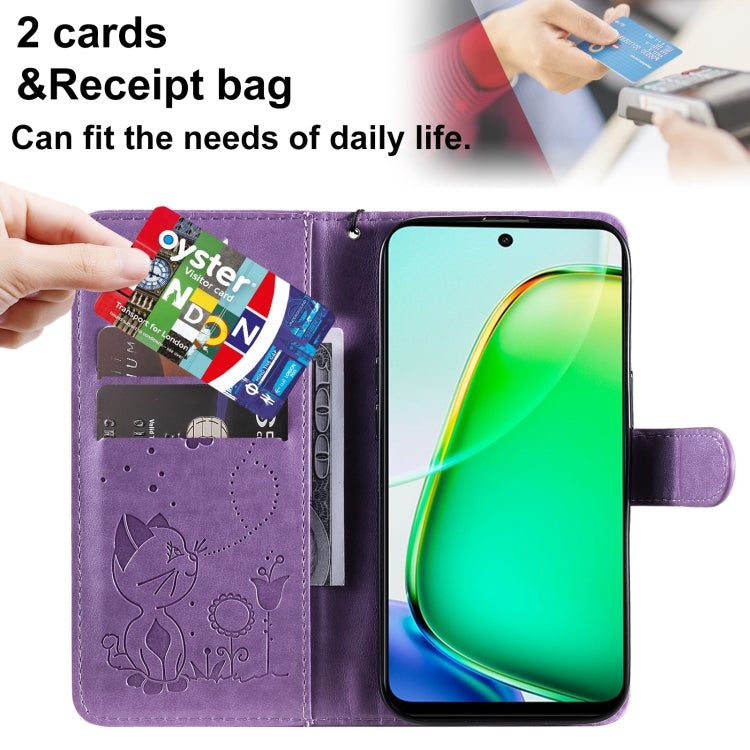 For vivo Y28 4G Cat and Bee Embossed Flip Leather Phone Case