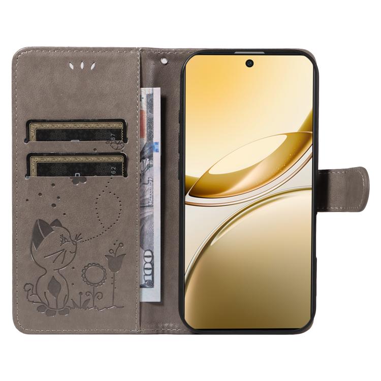 For vivo V50 5G Global Cat and Bee Embossed Flip Leather Phone Case