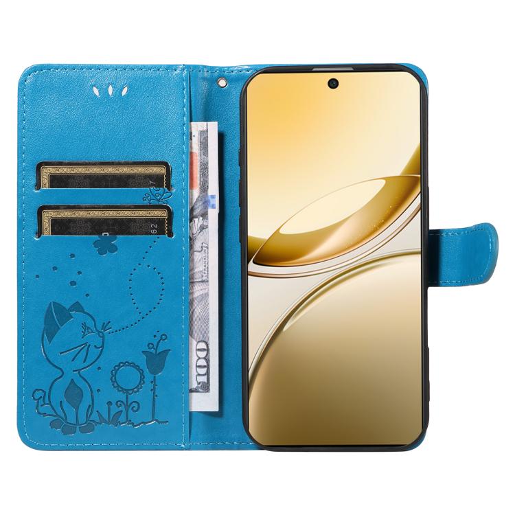 For vivo V50 5G Global Cat and Bee Embossed Flip Leather Phone Case