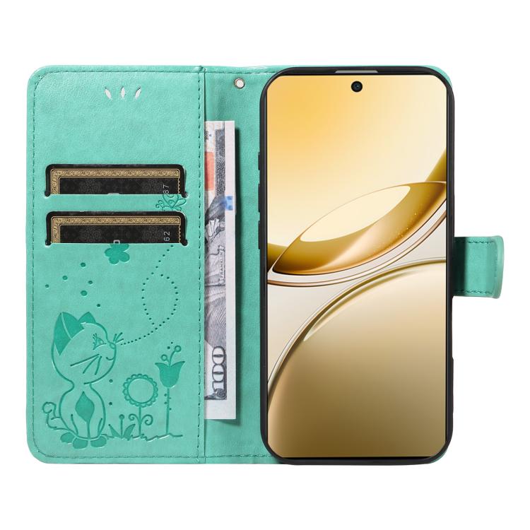 For vivo V50 5G Global Cat and Bee Embossed Flip Leather Phone Case