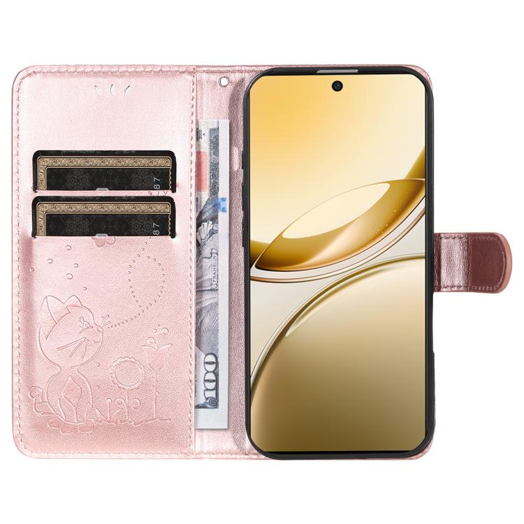 For vivo V50 5G Global Cat and Bee Embossed Flip Leather Phone Case