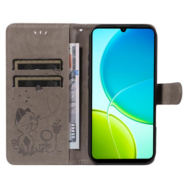 For vivo Y29S 5G / Y04 Cat and Bee Embossed Flip Leather Phone Case