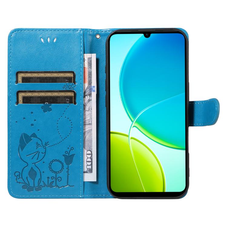 For vivo Y29S 5G / Y04 Cat and Bee Embossed Flip Leather Phone Case