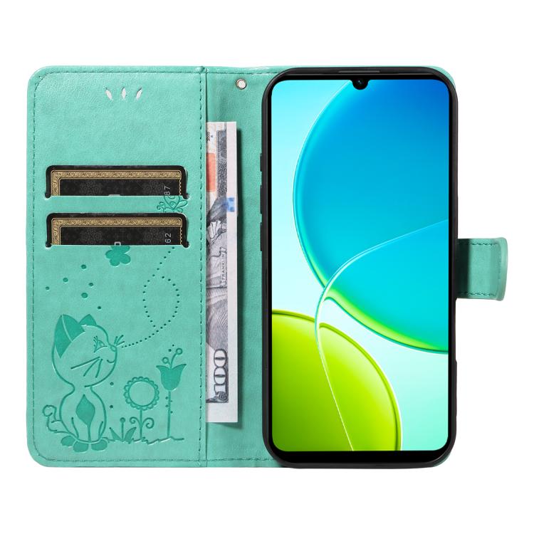 For vivo Y29S 5G / Y04 Cat and Bee Embossed Flip Leather Phone Case