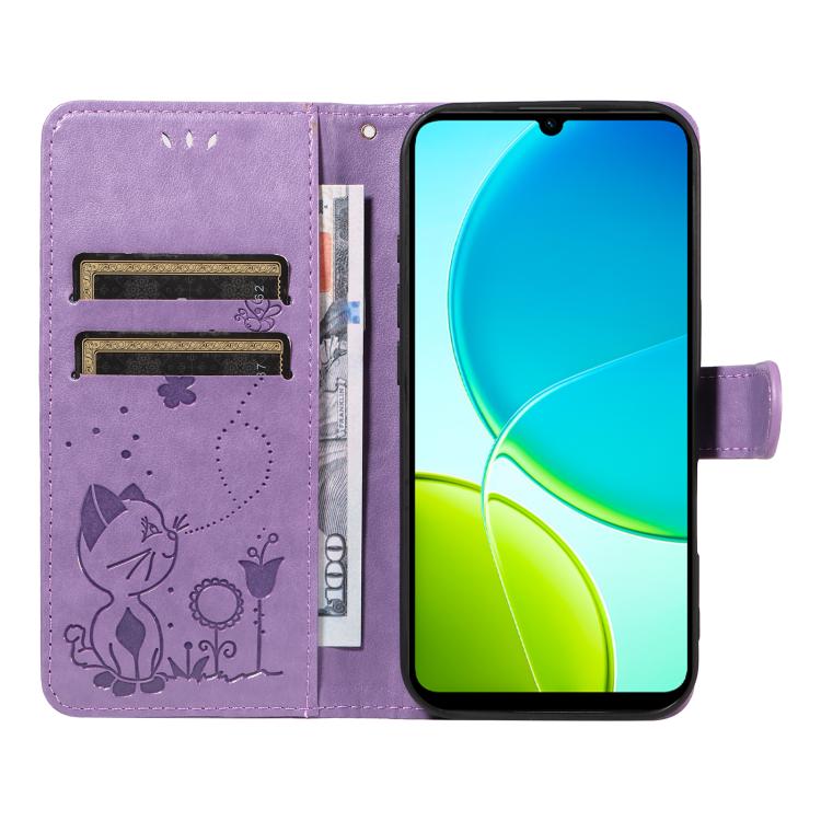 For vivo Y29S 5G / Y04 Cat and Bee Embossed Flip Leather Phone Case