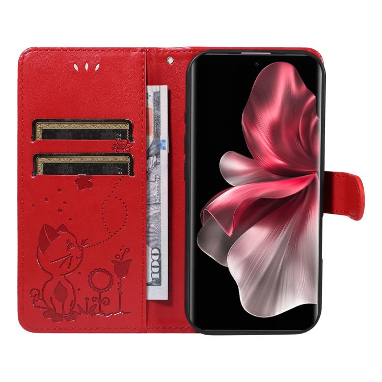 For vivo V30E / V40 Lite Global Cat and Bee Embossed Flip Leather Phone Case