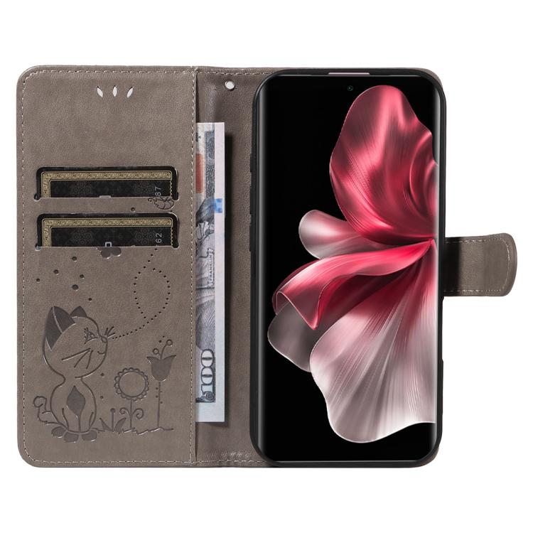 For vivo V30E / V40 Lite Global Cat and Bee Embossed Flip Leather Phone Case