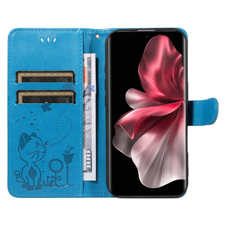 For vivo V30E / V40 Lite Global Cat and Bee Embossed Flip Leather Phone Case