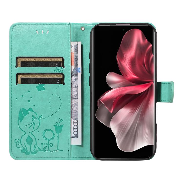 For vivo V30E / V40 Lite Global Cat and Bee Embossed Flip Leather Phone Case