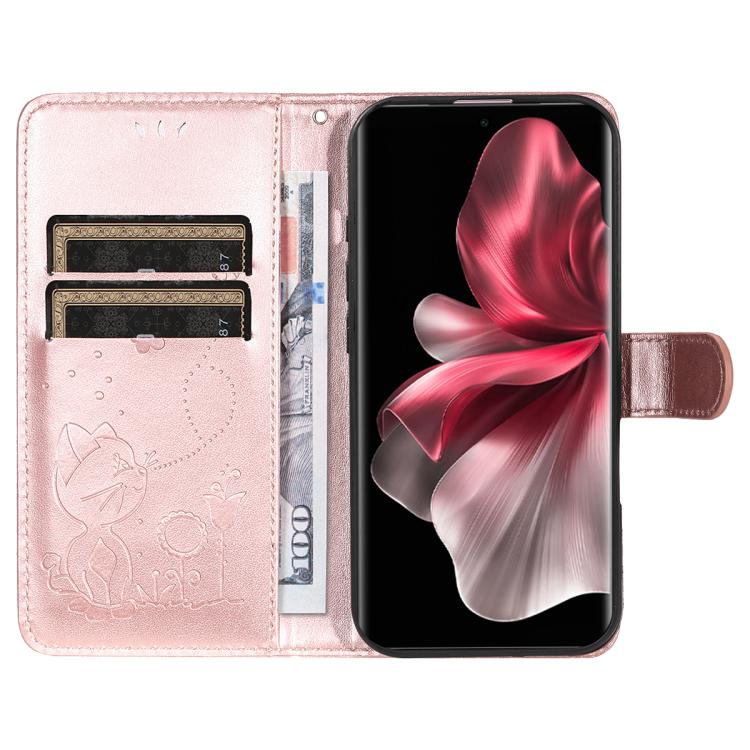 For vivo V30E / V40 Lite Global Cat and Bee Embossed Flip Leather Phone Case