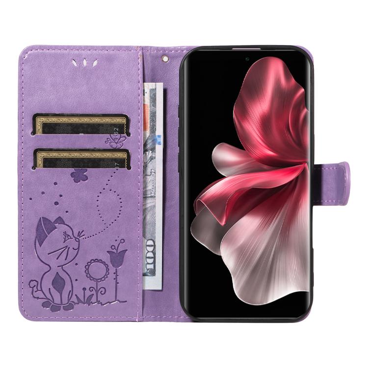 For vivo V30E / V40 Lite Global Cat and Bee Embossed Flip Leather Phone Case