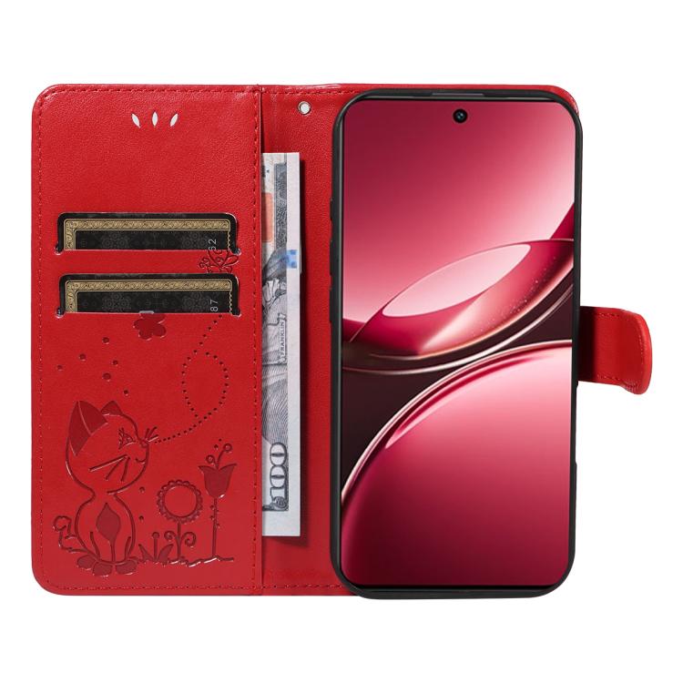 For vivo V50 Lite 5G Global Cat and Bee Embossed Flip Leather Phone Case
