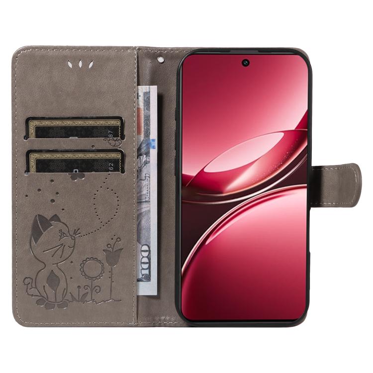For vivo V50 Lite 5G Global Cat and Bee Embossed Flip Leather Phone Case