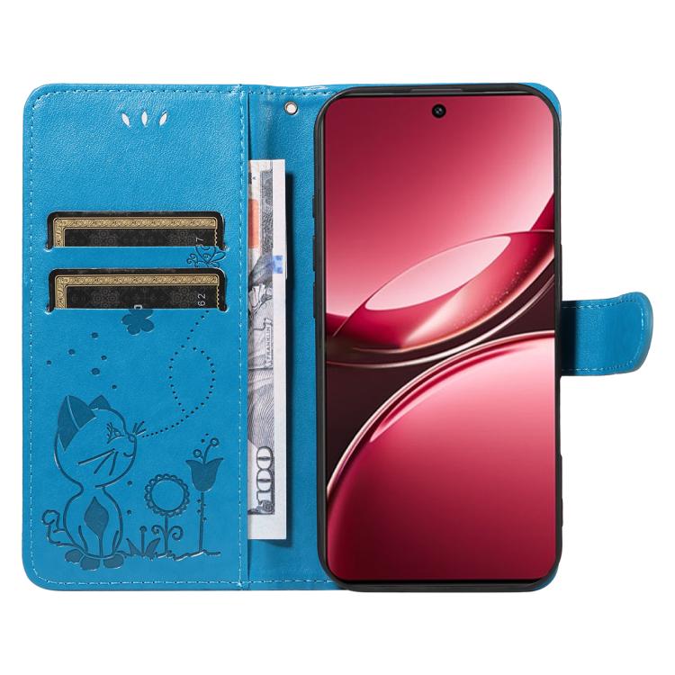 For vivo V50 Lite 5G Global Cat and Bee Embossed Flip Leather Phone Case
