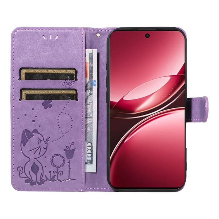 For vivo V50 Lite 5G Global Cat and Bee Embossed Flip Leather Phone Case