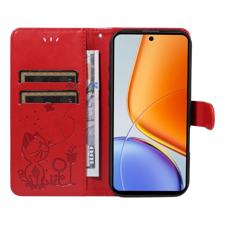 For vivo Y39 5G Global Cat and Bee Embossed Flip Leather Phone Case