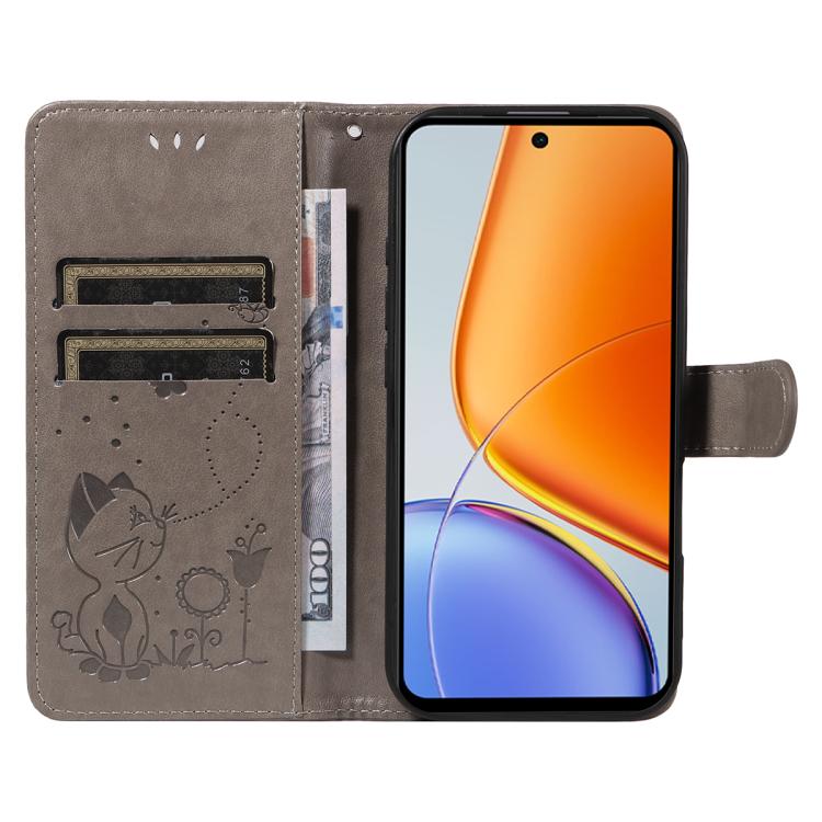 For vivo Y39 5G Global Cat and Bee Embossed Flip Leather Phone Case