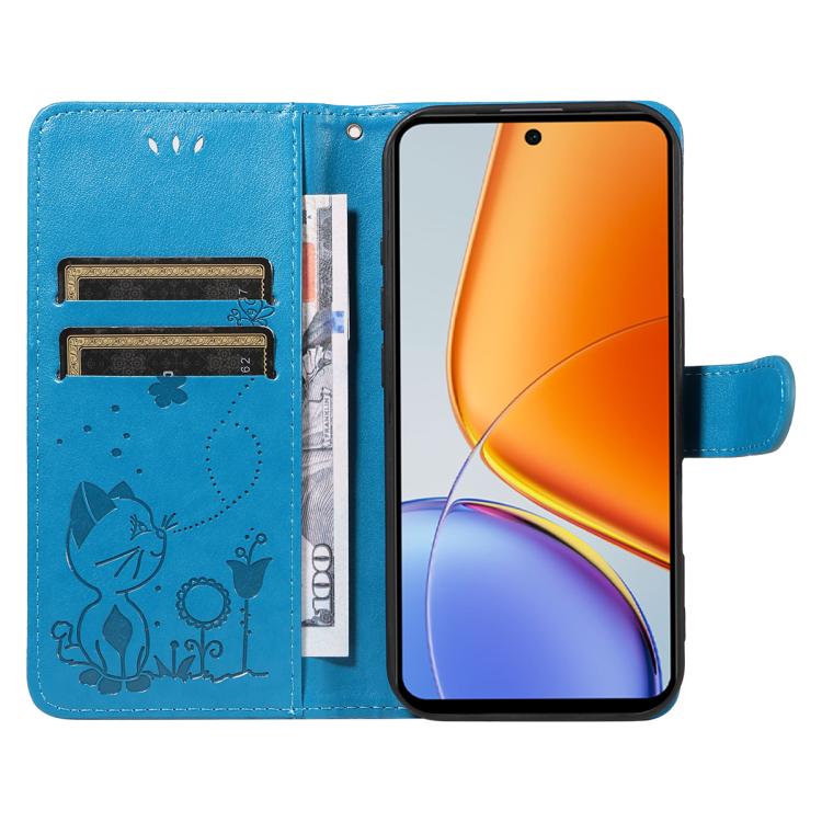 For vivo Y39 5G Global Cat and Bee Embossed Flip Leather Phone Case