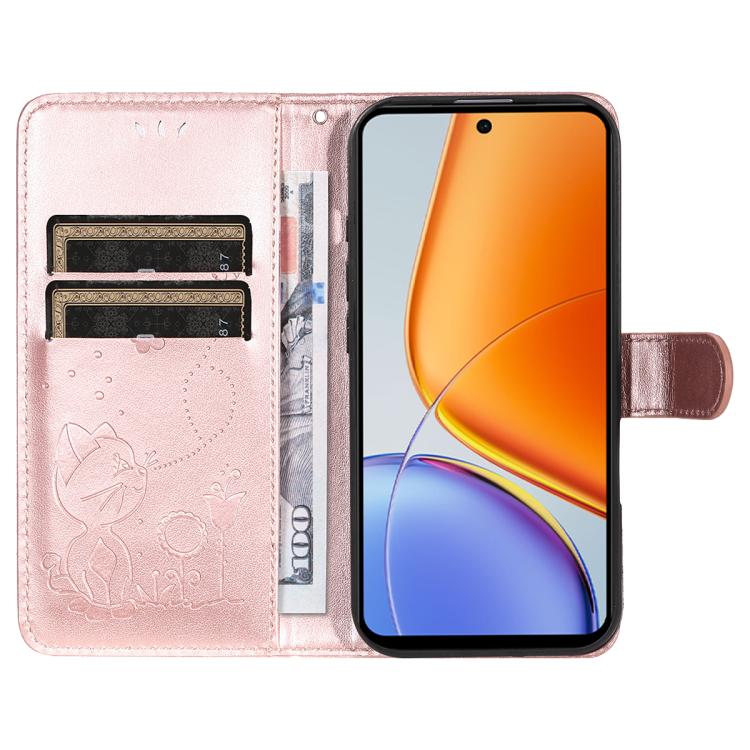 For vivo Y39 5G Global Cat and Bee Embossed Flip Leather Phone Case