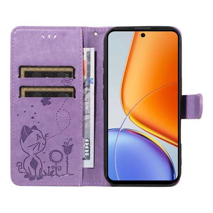 For vivo Y39 5G Global Cat and Bee Embossed Flip Leather Phone Case