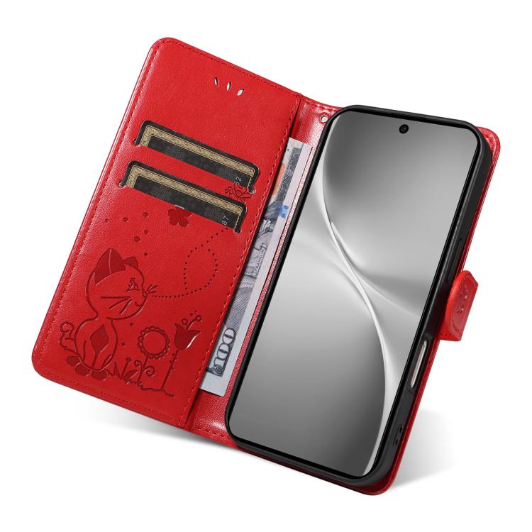 For vivo V60 5G Cat and Bee Embossed Flip Leather Phone Case