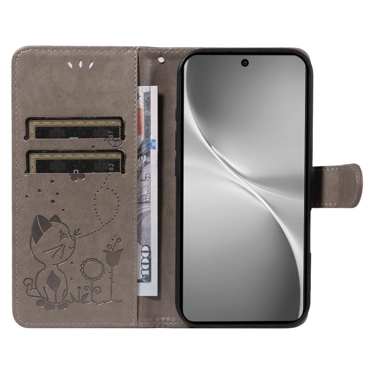 For vivo V60 5G Cat and Bee Embossed Flip Leather Phone Case