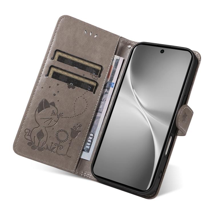 For vivo V60 5G Cat and Bee Embossed Flip Leather Phone Case
