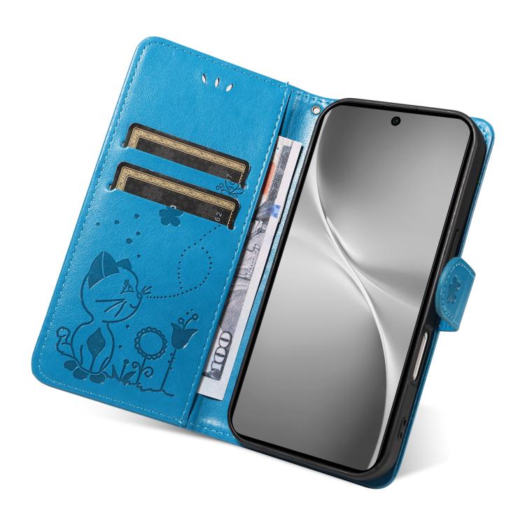 For vivo V60 5G Cat and Bee Embossed Flip Leather Phone Case